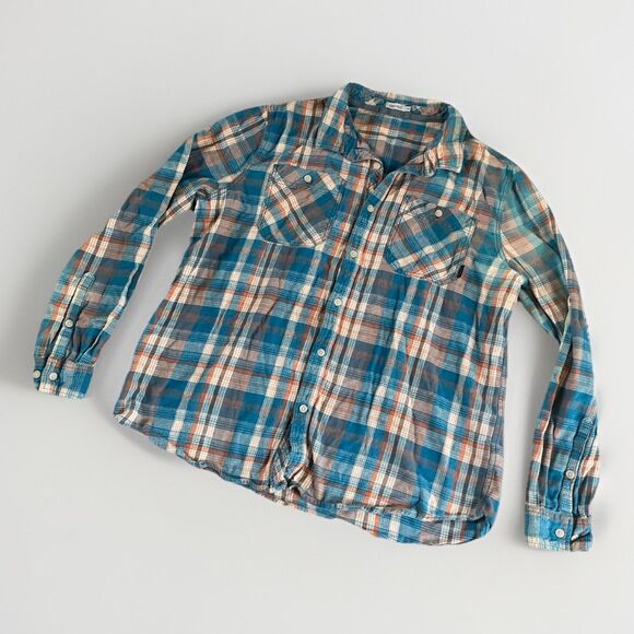 Gramicci Flannel Shirt Mens XXL Blue Orange Plaid Button Up Hike Skate Grunge - Picture 1 of 8